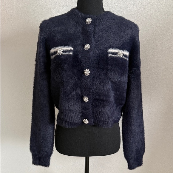 J. Crew Jackets & Blazers - J. Crew Navy Teddy Lady Jacket with Crystal Buttons